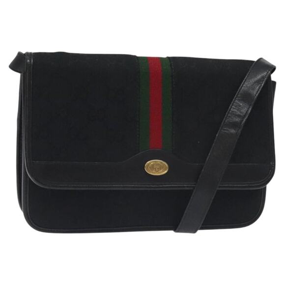 GUCCI GG Canvas Web Sherry Line Shoulder Bag Black Gold Red - Picture 1 of 16